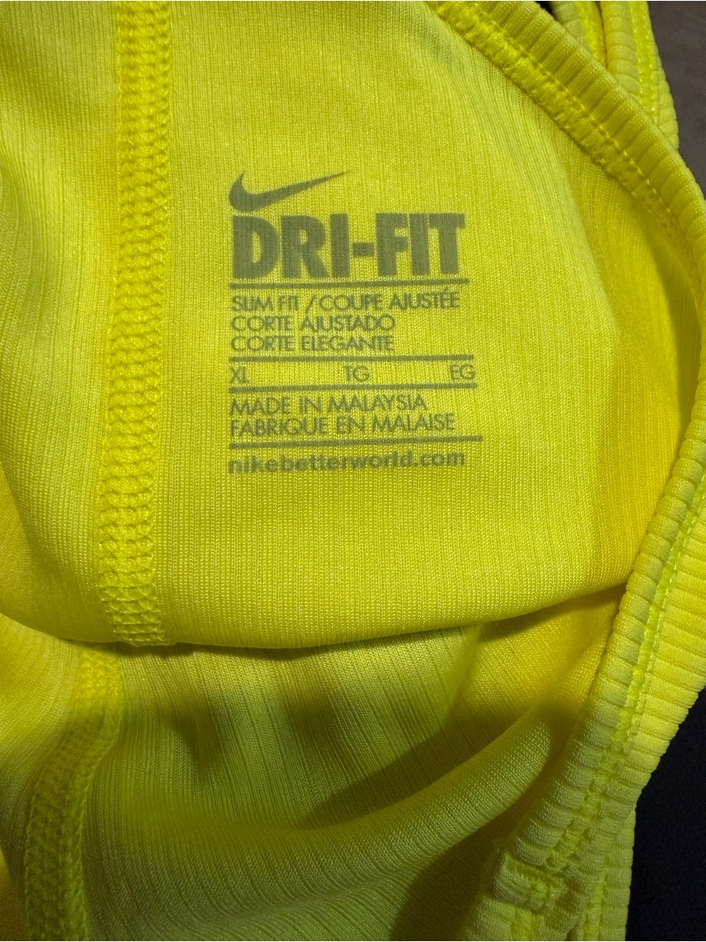 Nike Neon Yellow Ribbed Racerback Tank Top - Picture 6 of 6